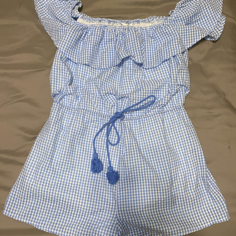 Honey Punch Medium Blue Gingham Romper- SIZE M